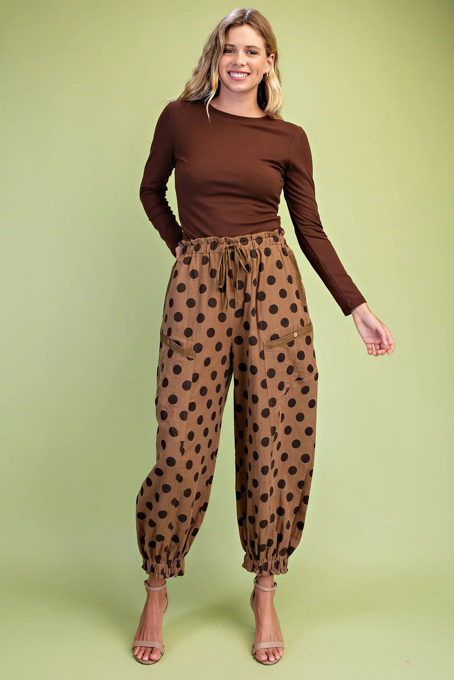 TE-2060 | Gigio Polka Dot Gathered Ankle Parachute Pants | Sizes S-L - Picture 3 of 5